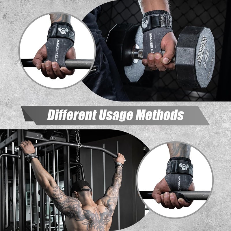 M MANUEKLEAR MANUEKLEAR Gym Straps Weight Lifting, Double Leather Lifting Straps for Men Deadlift with Cushion Wrist Loop, Gym Lifting Wrist Wraps for Weightlifting - Image 5